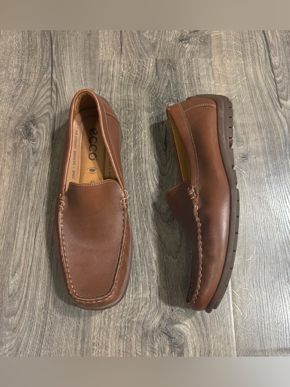 Ecco Brown Leather Men's Slip-On Driver Loafers Brown Leather Mens Sz 43EU 9.5US